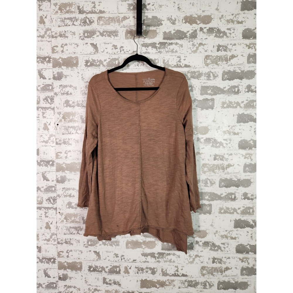 Neon Buddha Tunic Top Medium Brown Asymmetrical Hem Lagenlook